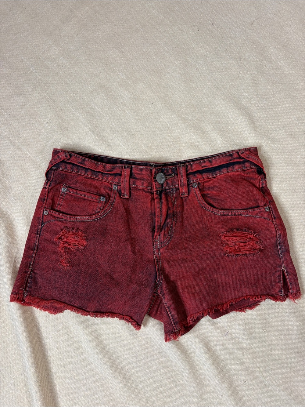 Free People Red Distressed Denim Cutoff Shorts